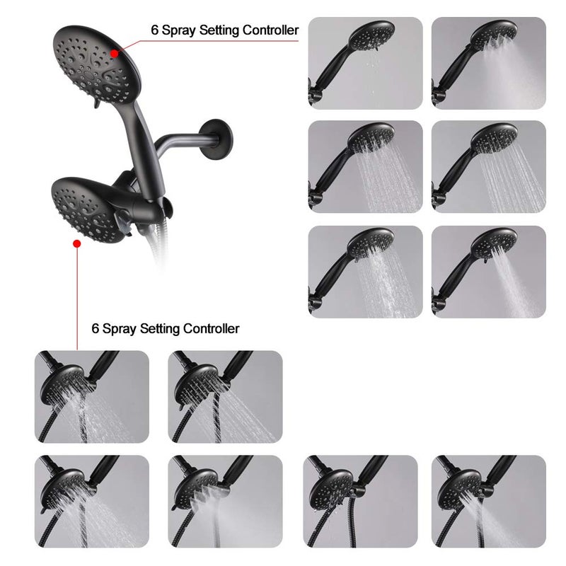 POP SANITARYWARE Black Dual-Function Shower Faucet Set with Valve Bathroom High Pressure 35 Setting Dual 2 in 1 Shower System with Handheld Showerhead 3-way Water Diverter Shower Trim Kit - Image 3
